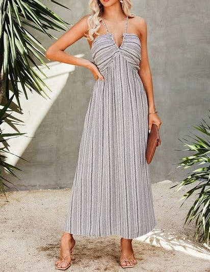 Striped V Neck Maxi Dress | Dress - Women's | 2023, Dress, LK, maxi dress, New Arrivals | Elings