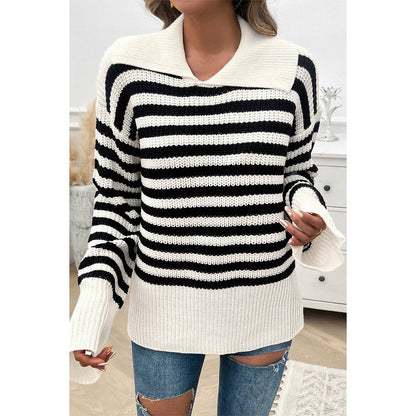 Striped Knit Pattern Loose Raglan Sleeve Sweater | Knit Sweater - Women's | F, new arrival, shoppe247, SWEATER, Sweaters | Elings