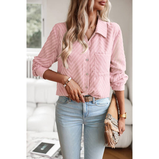 Open Front Button Pocket Lined Loose Blouse | Blouse - Women's | long sleeve top | Elings