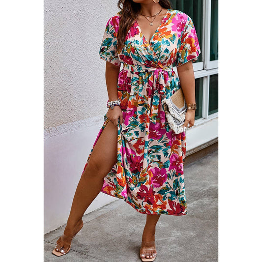 Plus Size Floral Print Cross Belt Fit Dress | Dress - Women's | F, LK, new arrival, plus, plus dress | Elings