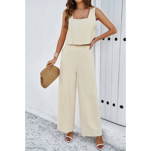 Two Pieces Square Neck Sleeveless Solid Sets | Top & Pant Set (NOT Loungewear) - Women's | F, new arrival, Sets, shoppe247 | Elings