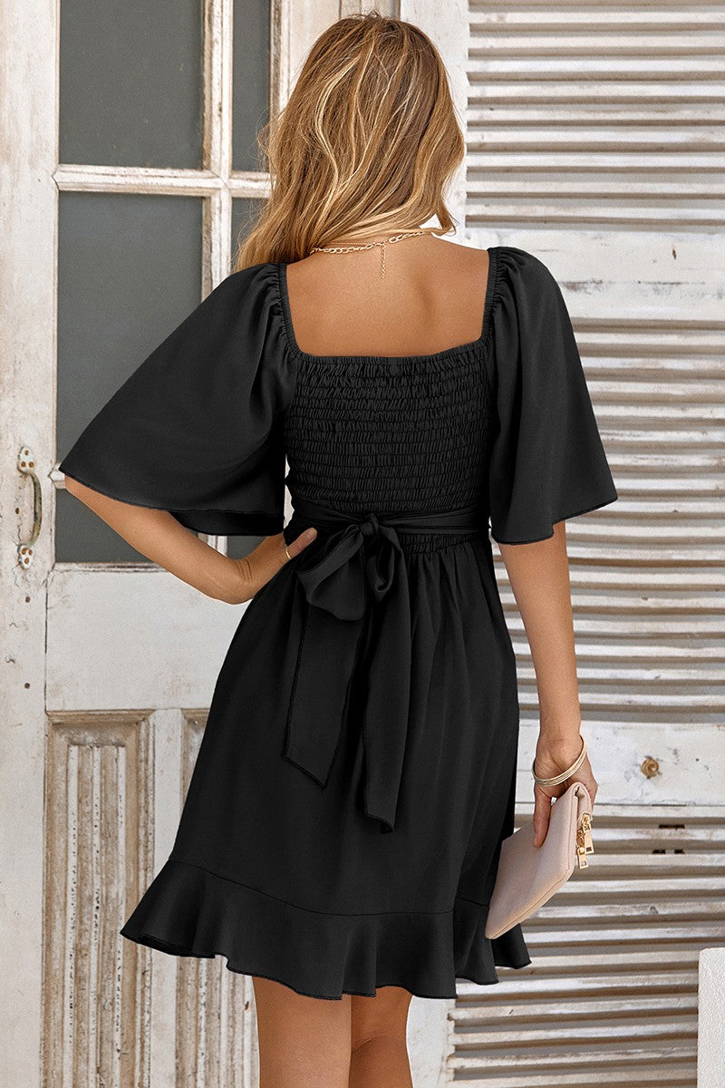 Sweet Heart Crossed Front Ruffled Hem Dress