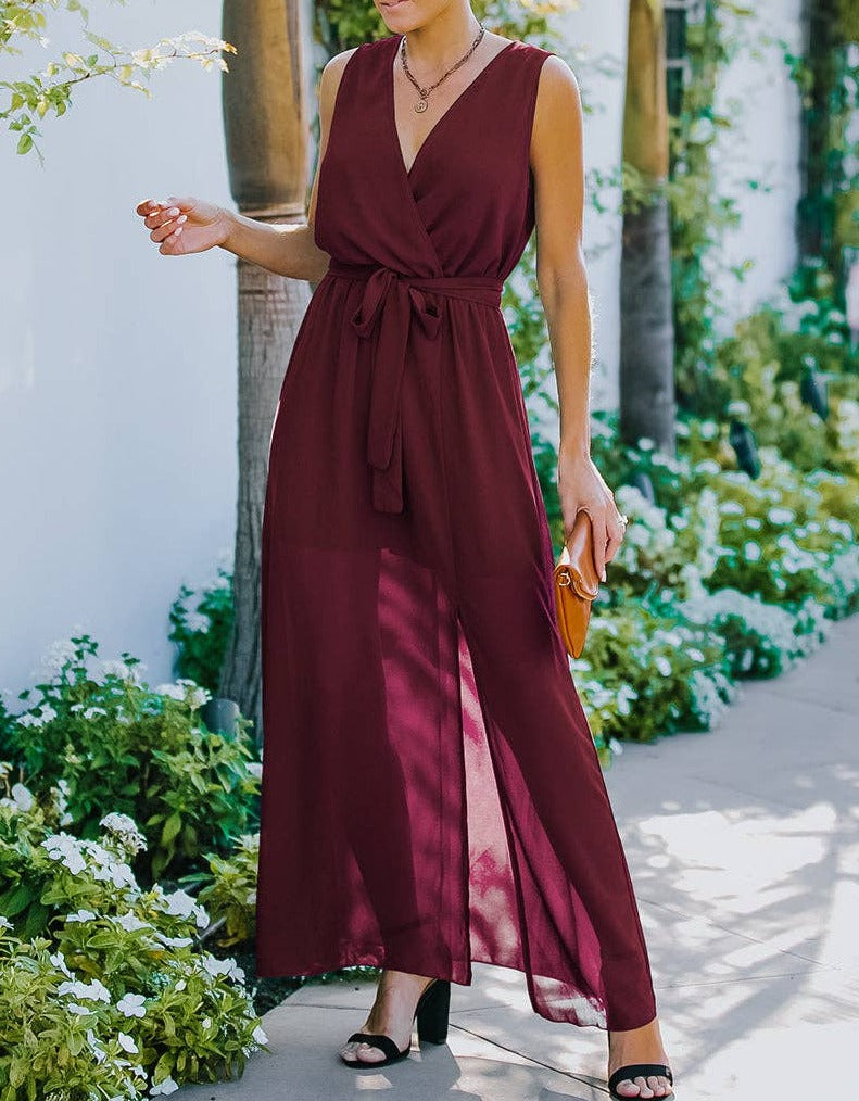 Elegant V-Neck Belted Maxi Dress | Dress - Women's | 2024, Clearance, Dress, LK, maxi dress | Elings