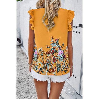 Floral Print Round Neck Ruched Loose Fit Top