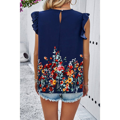 Floral Print Round Neck Ruched Loose Fit Top