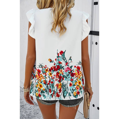 Floral Print Round Neck Ruched Loose Fit Top