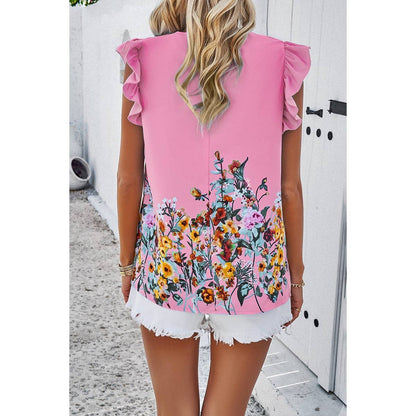 Floral Print Round Neck Ruched Loose Fit Top