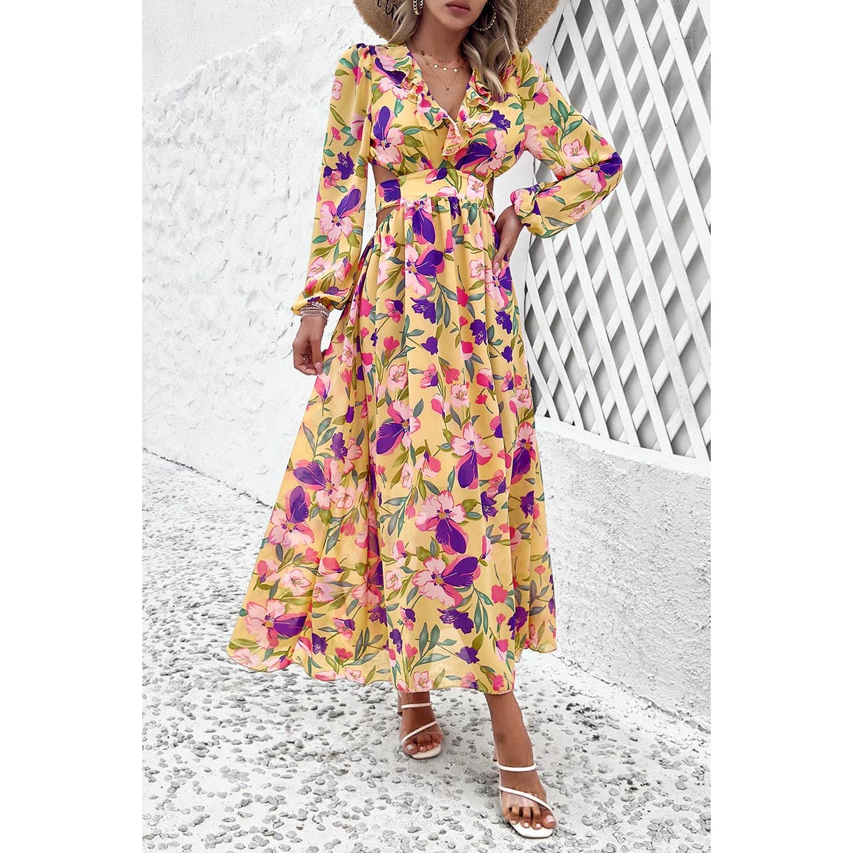 Floral V Neck Knot Open Back A Line Dress | Dress - Women's | Dress, F, maxi dress, new arrival, shoppe247 | Elings