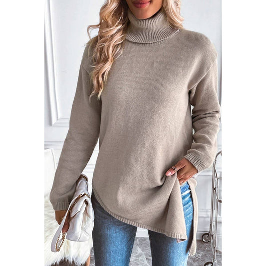 Fold Over Mock Neck Asymmetrical Hem Knit Sweater | Knit Sweater - Women's | F, new arrival, shoppe247, SWEATER, Sweaters | Elings