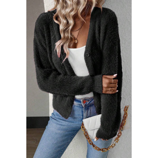 Fuzzy Fleece Button Open Front V Neck Cardigan | Cardigan - Women's | cardigan, F, new arrival, shoppe247, Sweaters | Elings