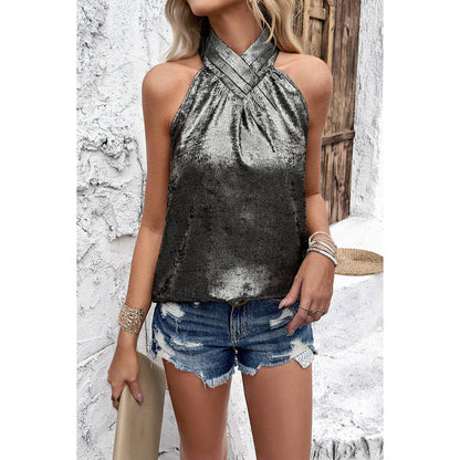 Halter Neck Sleeveless Loose Fit Button Top