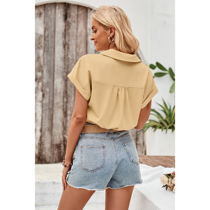 High Waist Button Pocket Elastic Waist Blouse