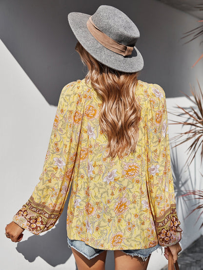 Floral V Neck Boho Tunic Blouse