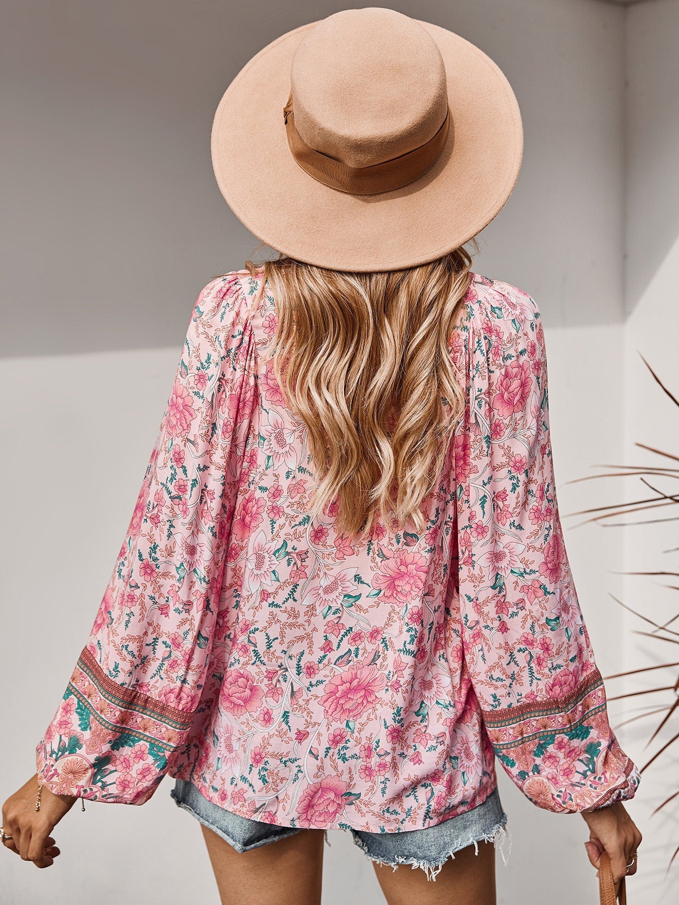 Floral V Neck Boho Tunic Blouse