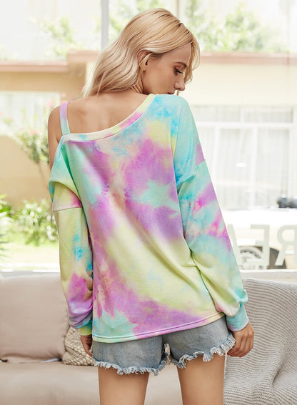 Trendy Tie Dye Off Shoulder Sweatshirt