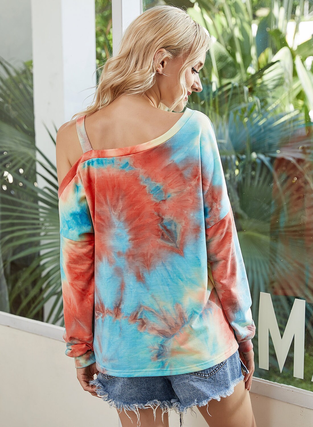 Trendy Tie Dye Off Shoulder Sweatshirt