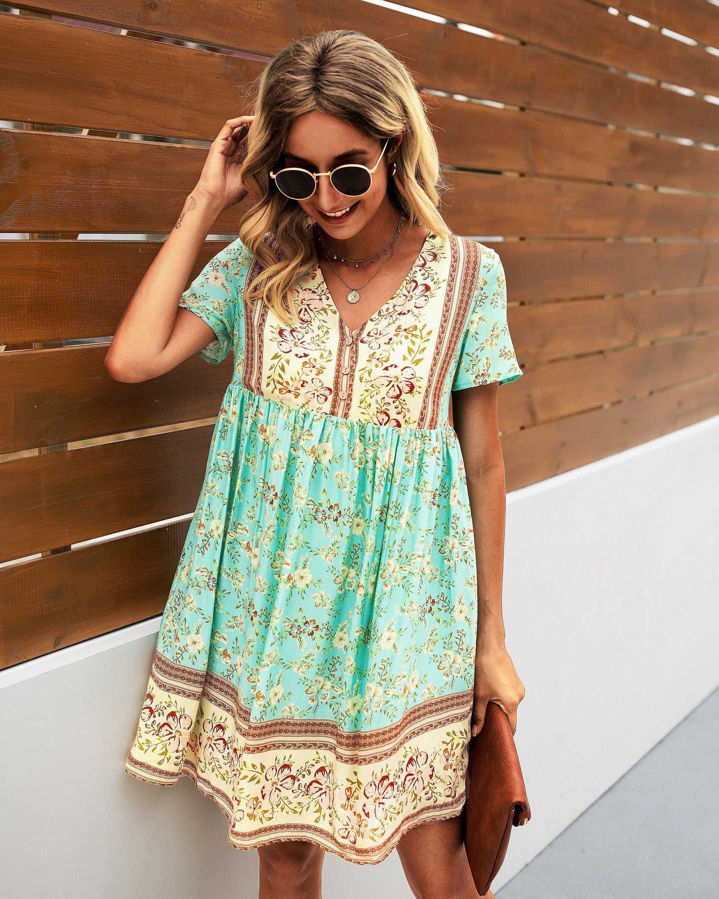 Boho Blossom V-Neck Ruffle Dress