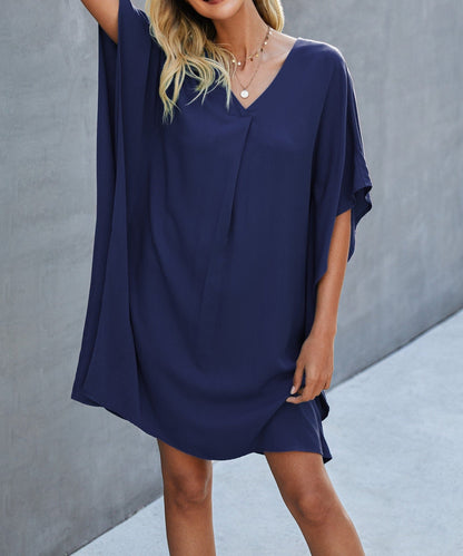 Vneck Dolman Sleeves Pleat Front Shift Dress | Dress - Women's | 011224, above the knee, Dress, LK, new arrival | Elings