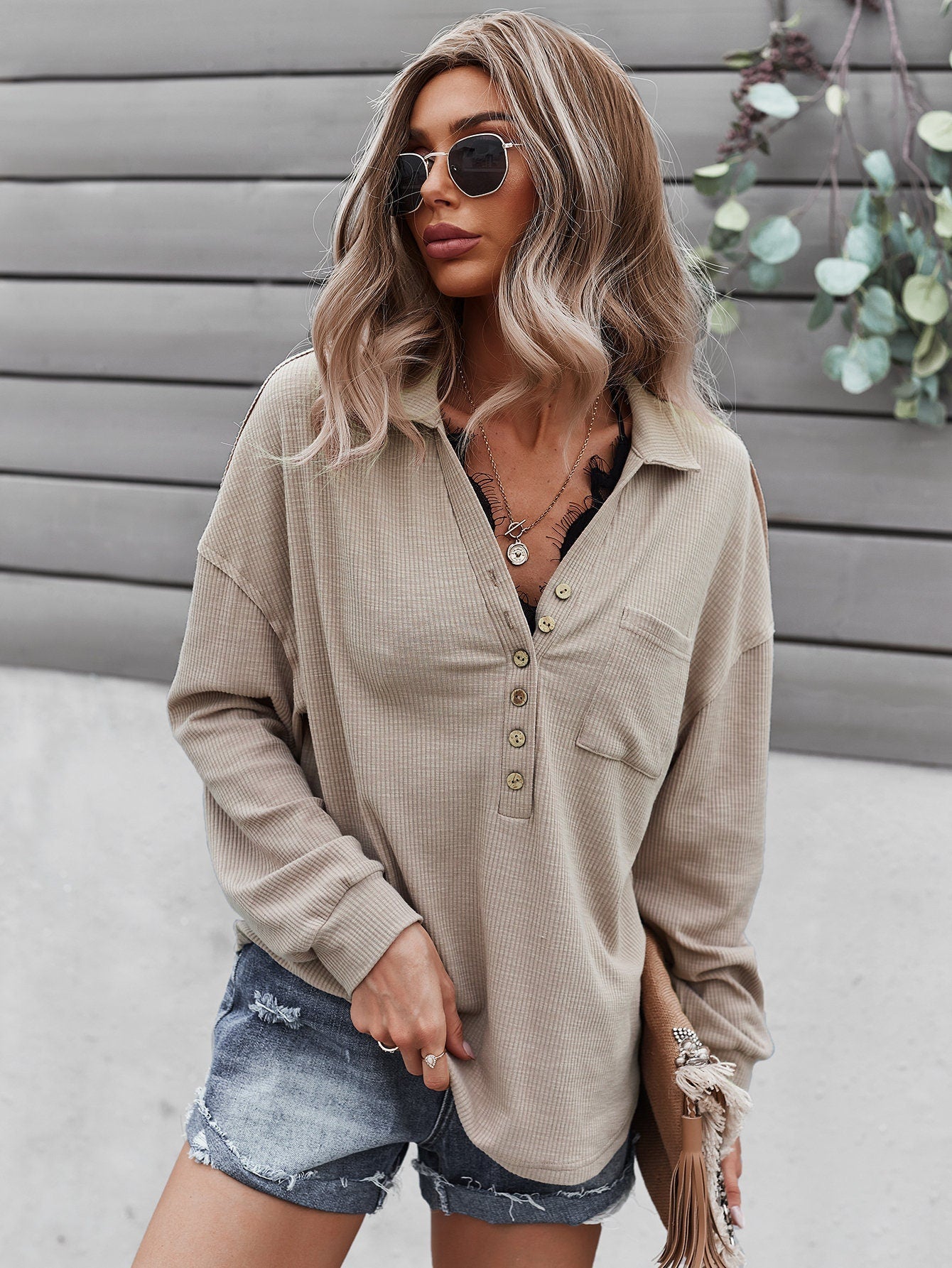 Cozy Chic V Neck Button Sweater