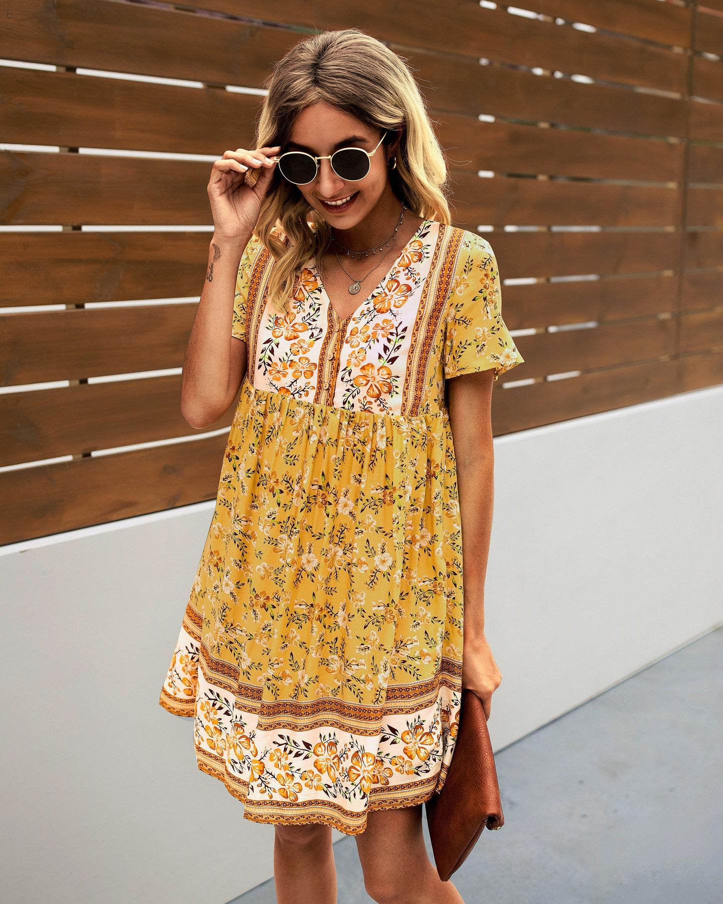 Boho Blossom V-Neck Ruffle Dress