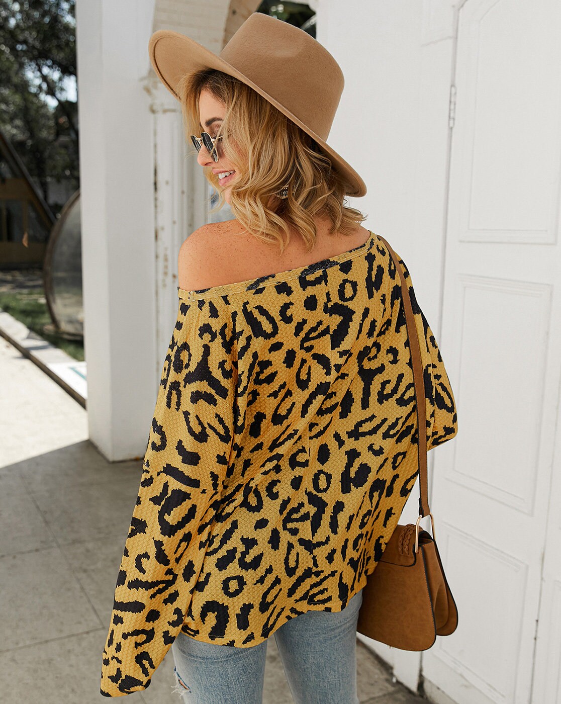 Leopard Print Off Shoulder Sweater