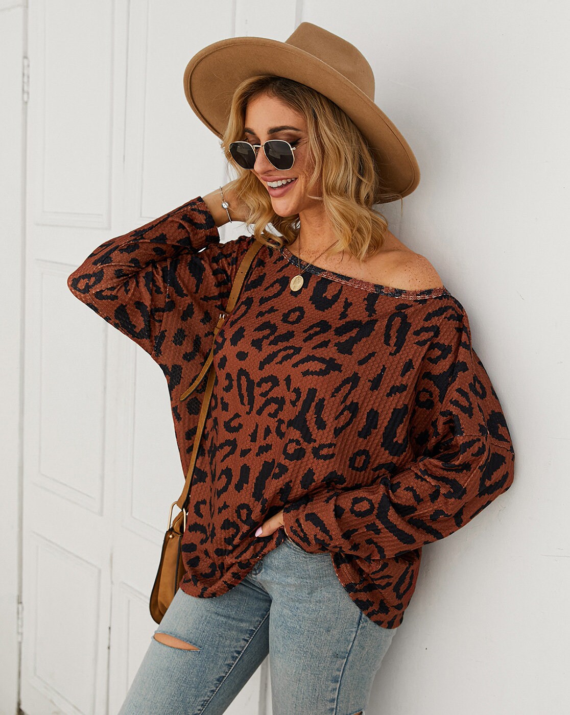 Leopard Print Off Shoulder Sweater