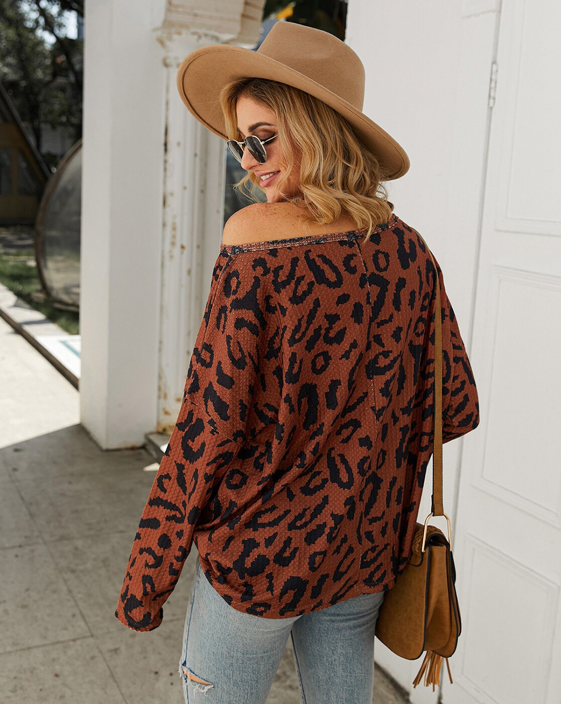 Leopard Print Off Shoulder Sweater