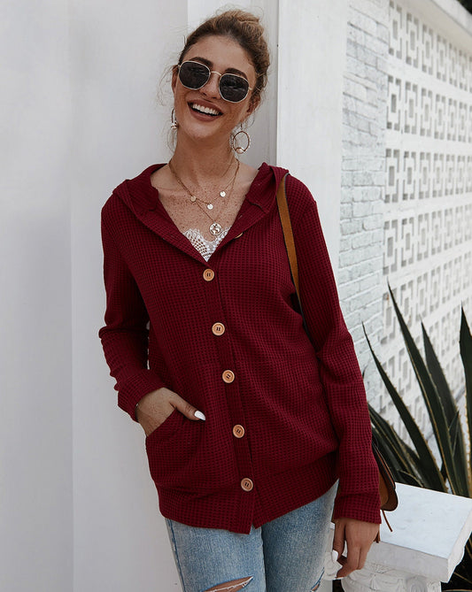 Cardigan V Neck Solid Hooded Button Down Knitted Oversize Women Sweater | 2023, fall and winter, Just arrived, SWEATER, Sweatshirt | Elings