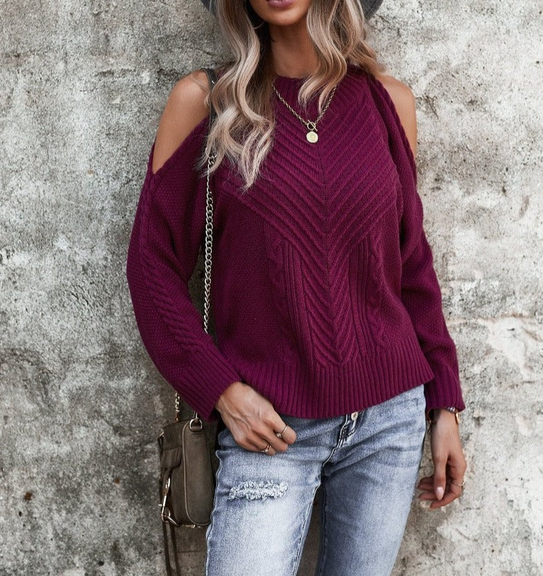 Chic Shoulder Cutout Sweater | Casual Woven Top - Women's | 2023, Just arrived, SWEATER, Sweatshirt | Elings