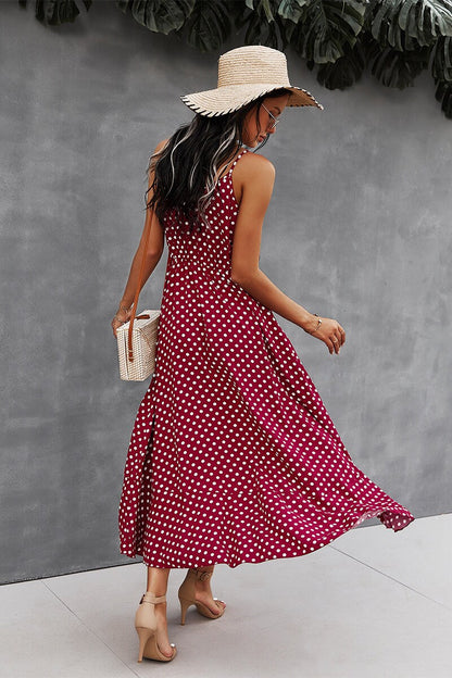 Polka Dot V-Neck Midi Dress