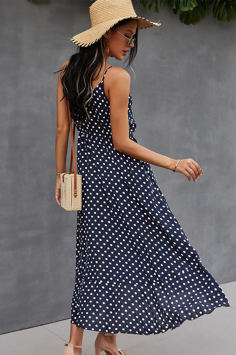 Polka Dot V-Neck Midi Dress