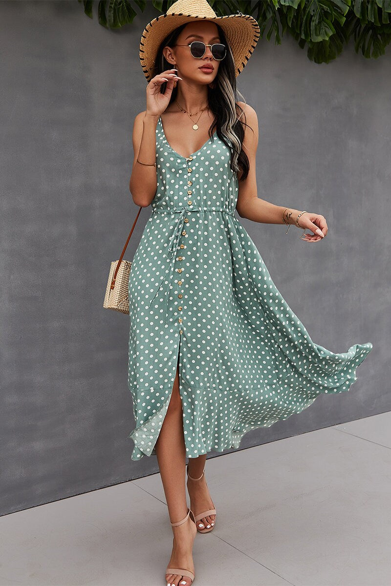 Polka Dot V-Neck Midi Dress