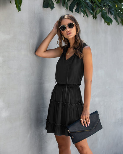 Elegant V-Neck Ruffle Trim Short Dress