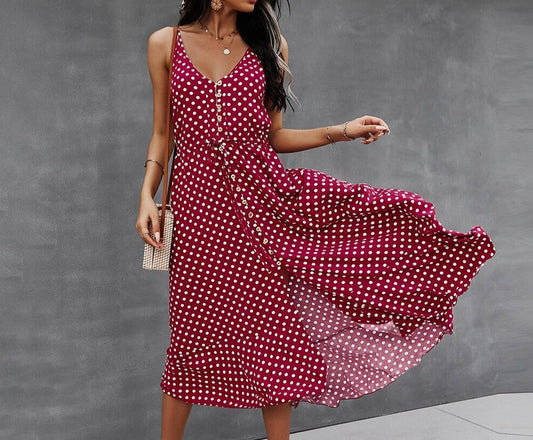 Polka Dot V-Neck Midi Dress | Dress - Women's | Dress, LK, midi dress | Elings