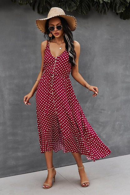 Polka Dot V-Neck Midi Dress