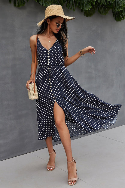 Polka Dot V-Neck Midi Dress