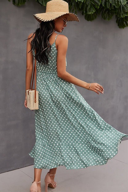 Polka Dot V-Neck Midi Dress