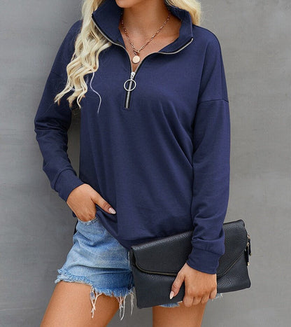 Cozy Chic V Neck Zip-Up Sweatshirt | Pullover Sweater - Women's | 2023, New Arrivals, SWEATER | Elings