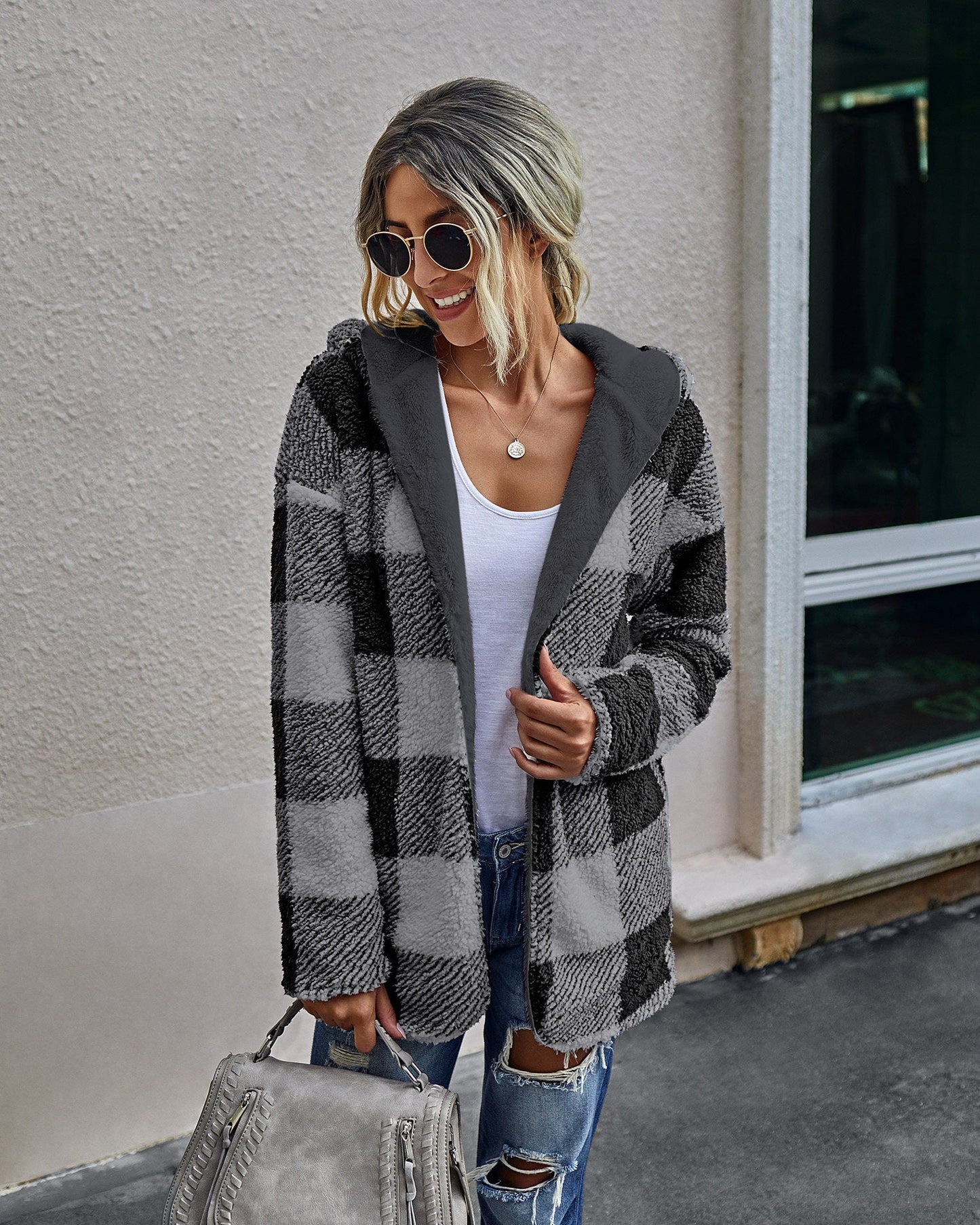 Plaid Fur-lined Reversible Hooded Coat