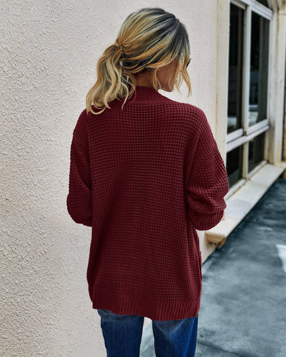 Cardigan V Neck Solid Open Front Pockets Knitted Oversize Women Sweater