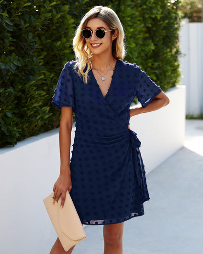 Polka Dot Cross Waist Tie Dress