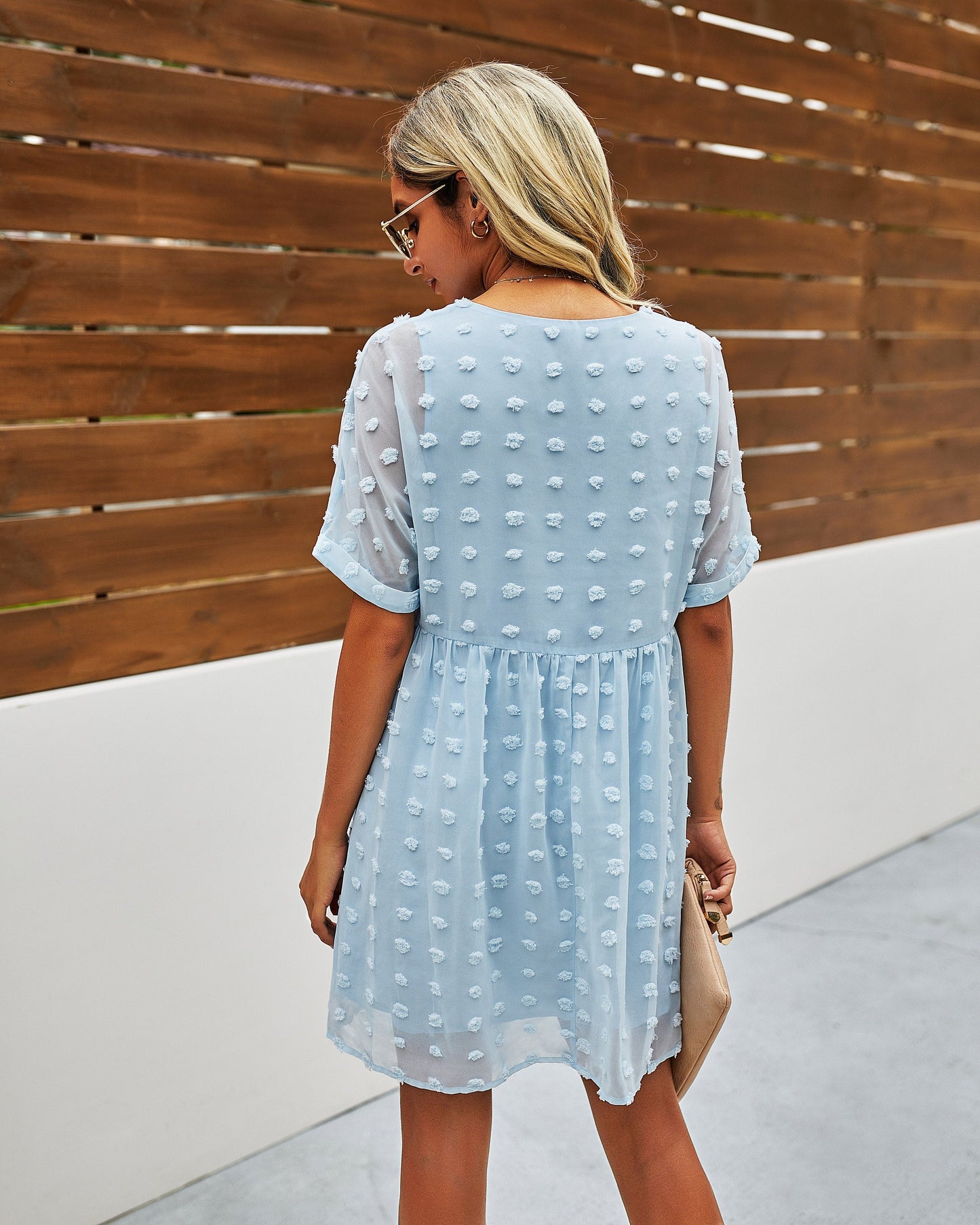 Polka Dot V Neck Ruffle Tunic Dress