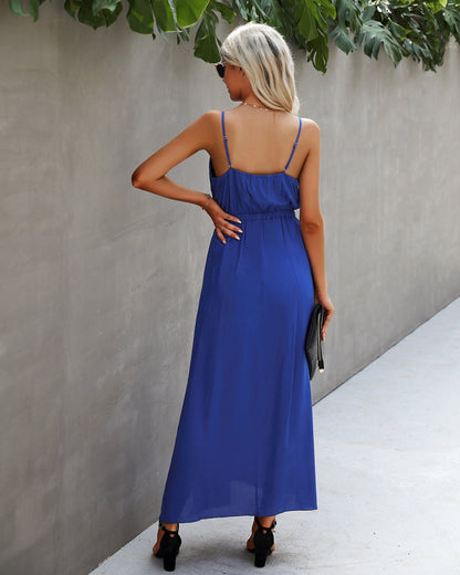 Elegant V-Neck Ruffle Maxi Dress