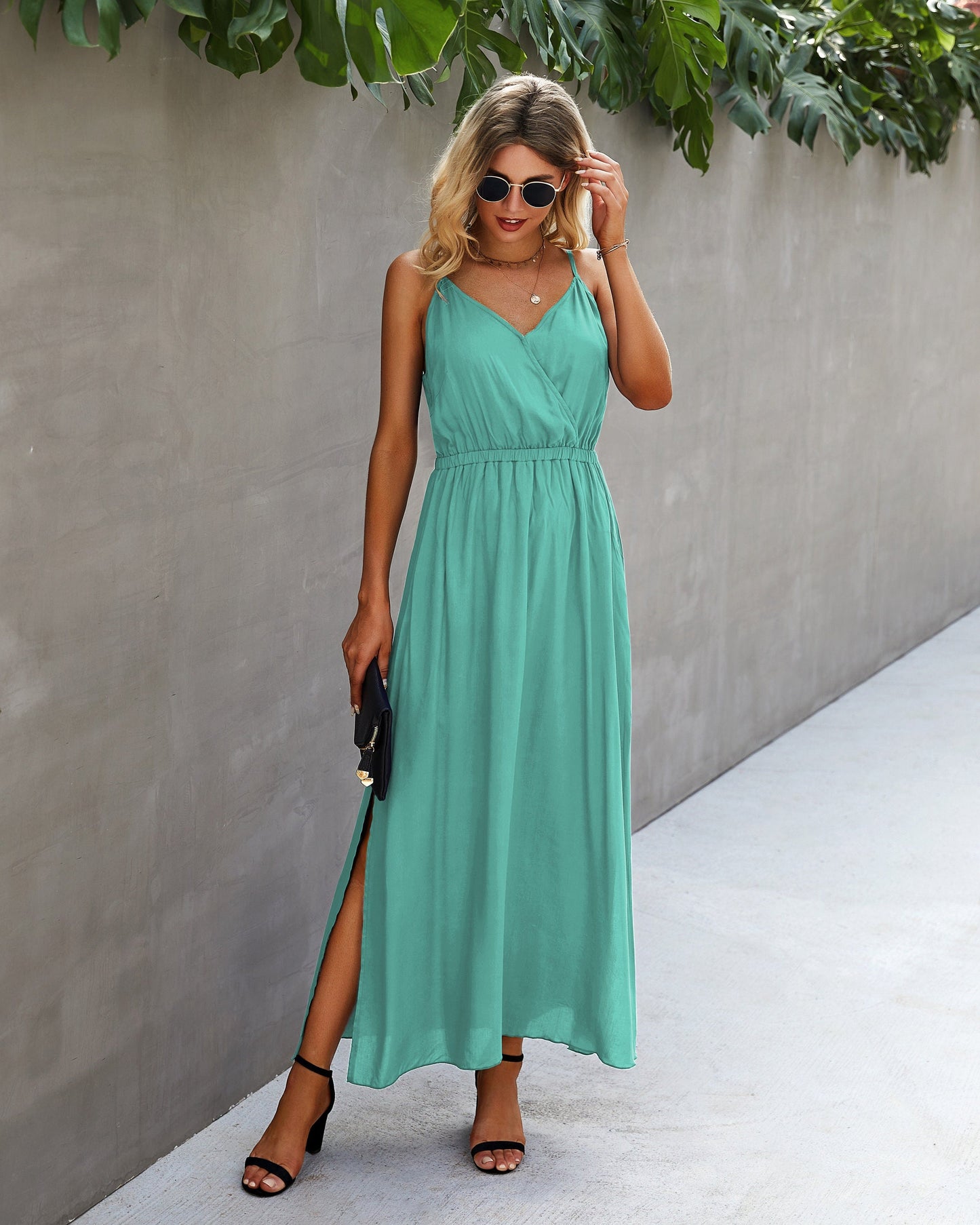 Elegant V-Neck Ruffle Maxi Dress