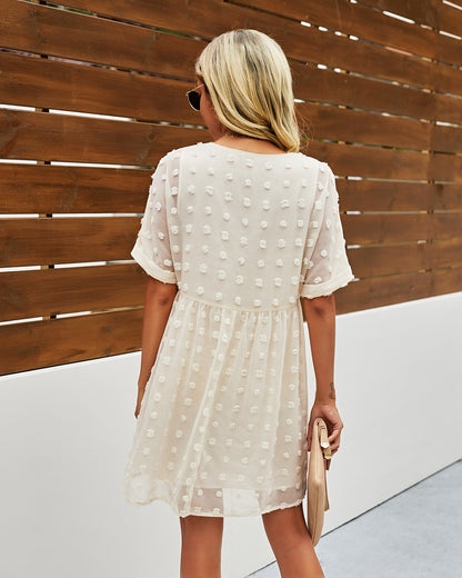 Polka Dot V Neck Ruffle Tunic Dress