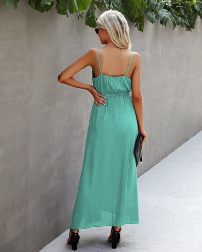 Elegant V-Neck Ruffle Maxi Dress