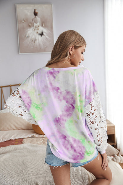 Tie Dye Lace Sleeve Comfort Top