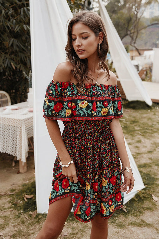 Boho Blossom Off-Shoulder Dress | Dress - Women's | 2024, above the knee, Clearance, Dress, LK | Elings