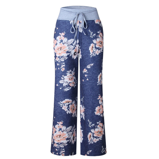 Loose Fit Wide Leg Flower Print Drawstring Full Length High Rise Bottom Pants | 2024 | Elings