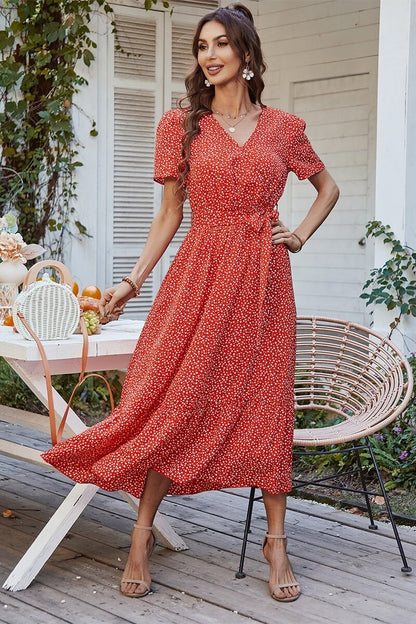 Polka Dot V Neck Maxi Dress